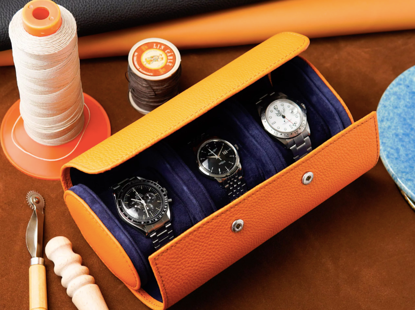 PISCO LEATHER CASE FOR 3 WATCHES ORANGE