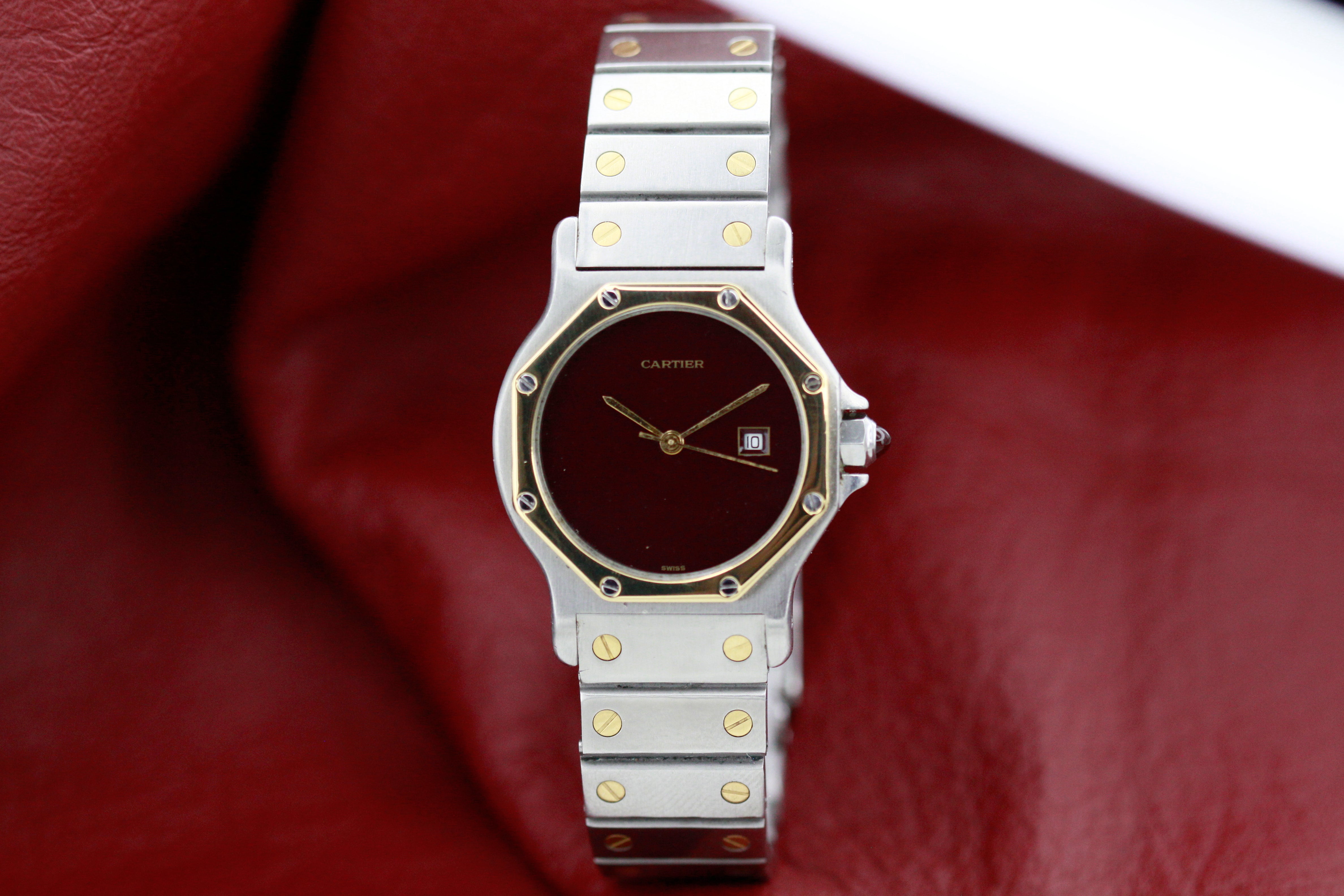 Cartier Santos Octagon Spider Burgundy Dial great condition red dial no stretch automatic